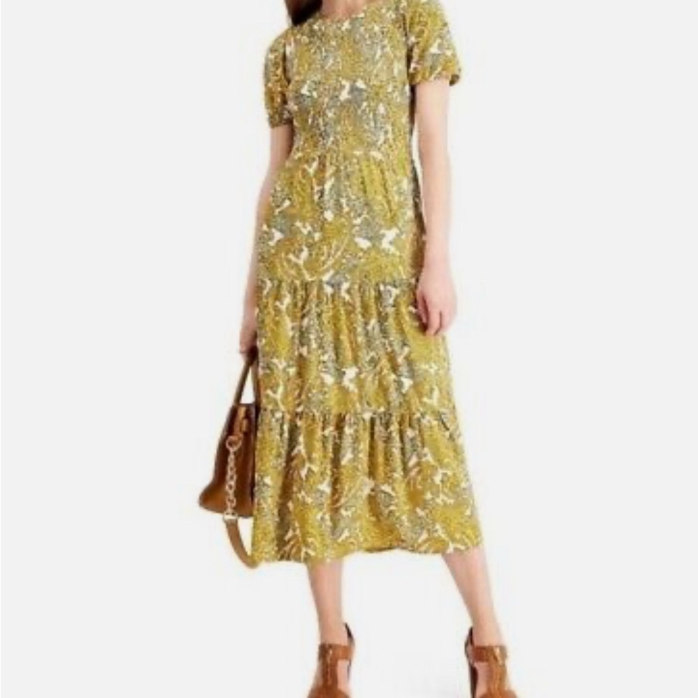 Michael Kors Floral Paisley Saffron Smocked Midi Dress Size XL